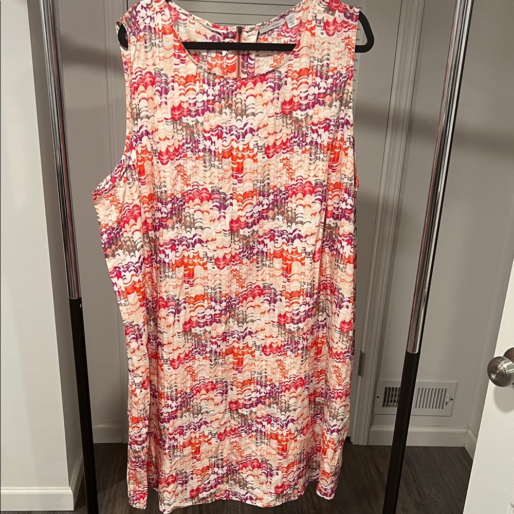 Halogen Sleeveless Wave-Print Shift Dress - Pink, Orange & Purple